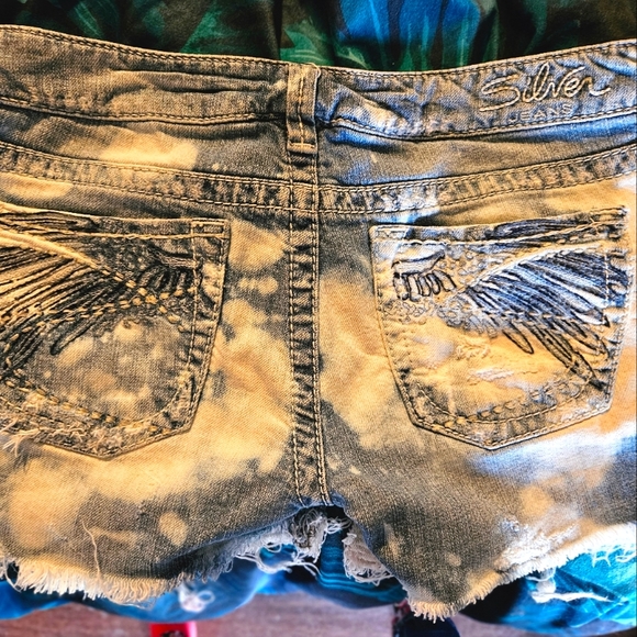 Womens Distressed Silver Jean Shorts - Picture 1 of 13